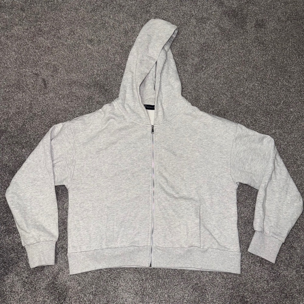 New York & Company Women's Heather Grey Relaxed Fit Full-Zip Hoodie Size Large